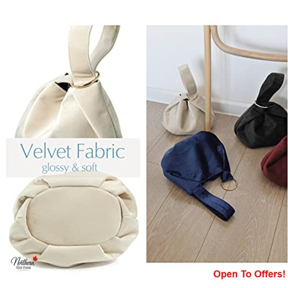 Velvet Top Handle Bag Wristlet Clutch with Magnetic Snap - Picture 5 of 6